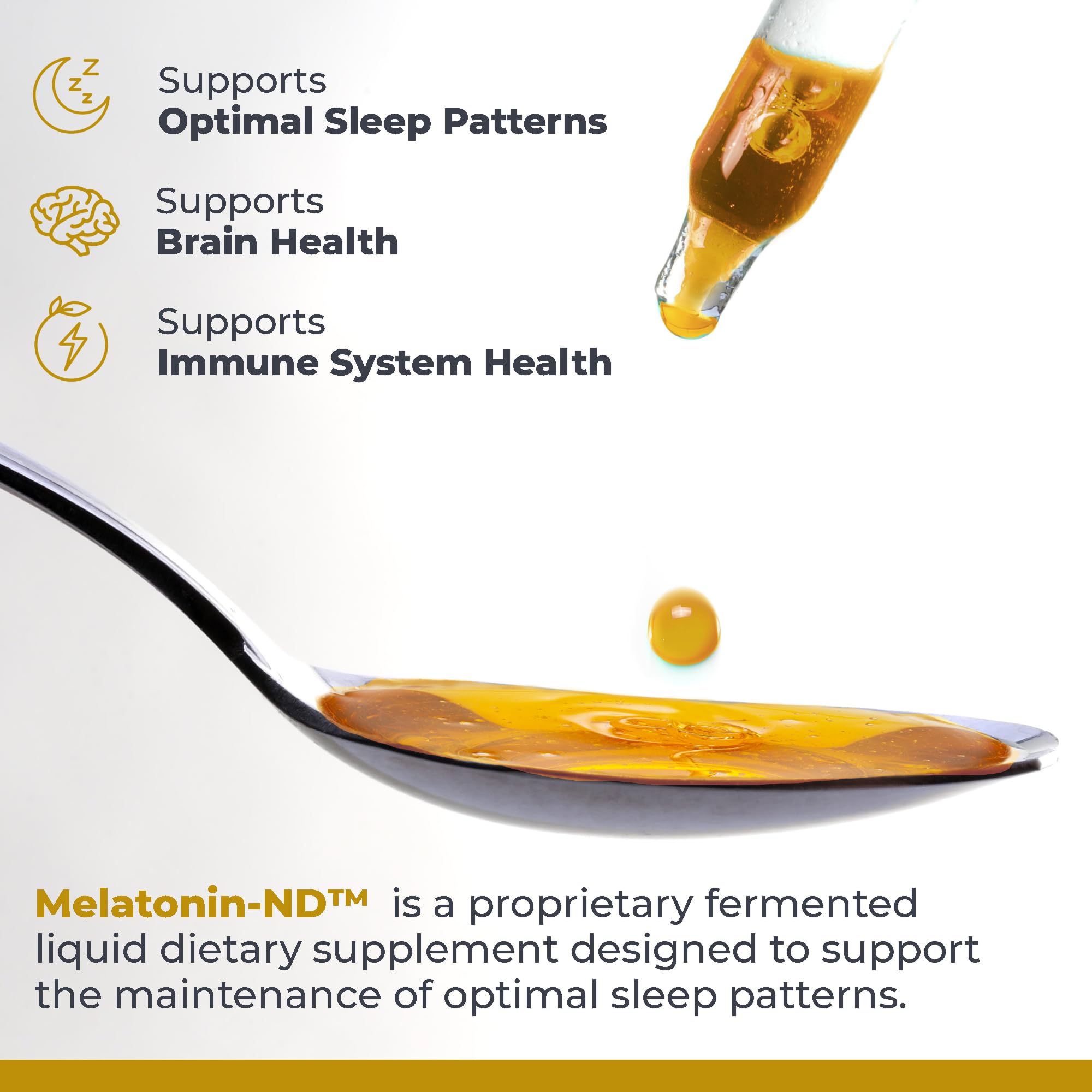 Melatonin-ND sublingual drops for fast absorption and convenience.