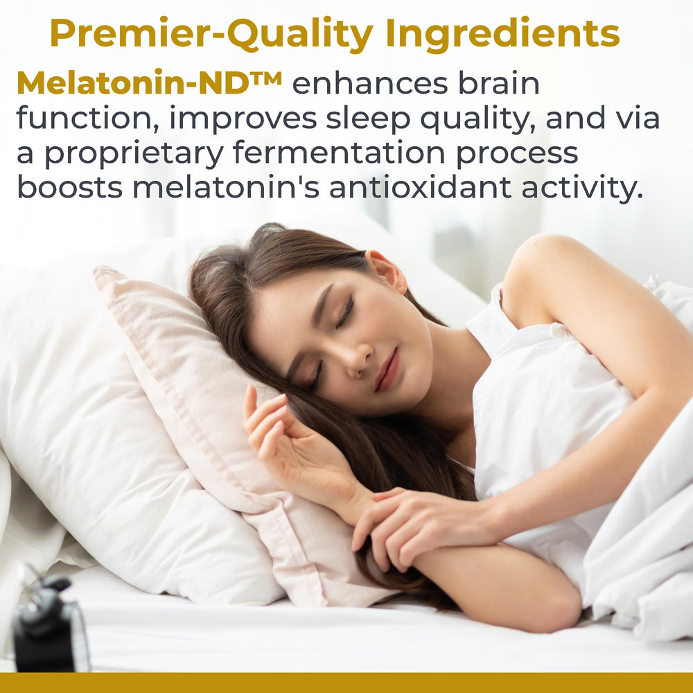 Melatonin-ND vegan formula for plant-based wellness choices.