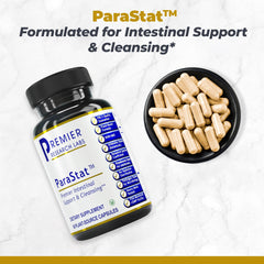 Premier Research Labs ParaStat capsules close-up ready for daily digestive support.