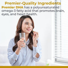 Close-up of Premier DHA label showing vegan DHA source