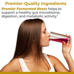 Premier Research Labs Premier Fermented Beets powder close-up reveals rich texture and color.