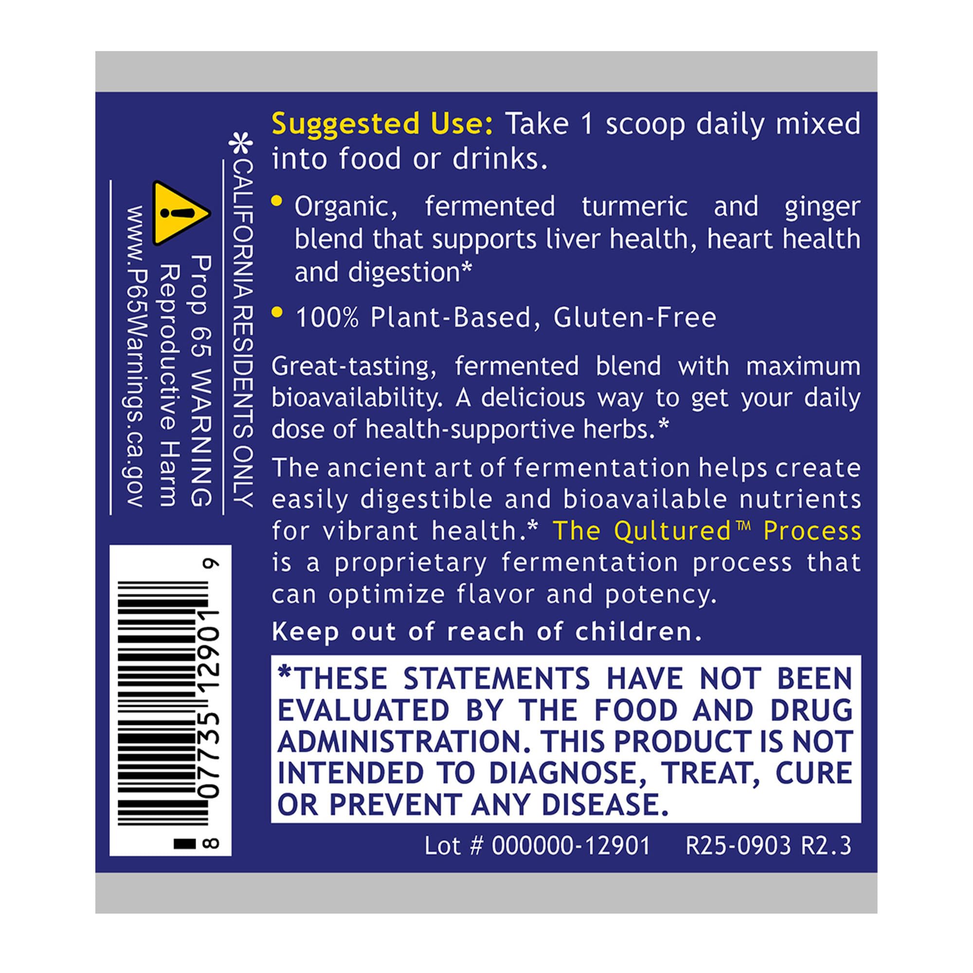 Premier Research Labs Fermented turmeric ginger powder with scoop demonstrates easy daily use