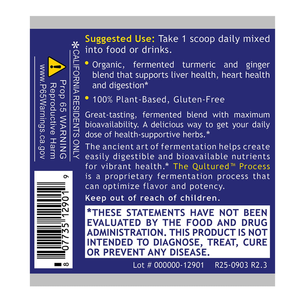 Premier Research Labs Fermented turmeric ginger powder with scoop demonstrates easy daily use