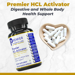 Premier Research Labs Premier HCL Activator capsules promote digestion after meals.