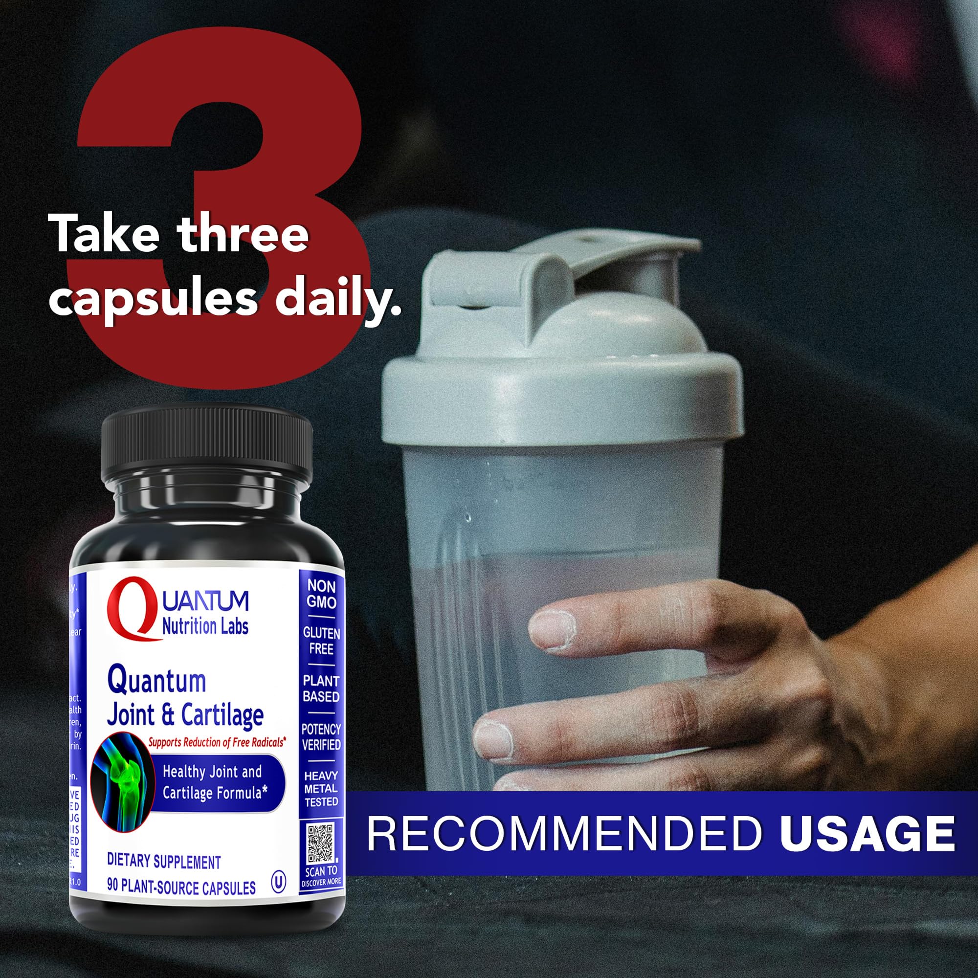 Premier Research Labs Quantum Joint bottle held in hand for portability