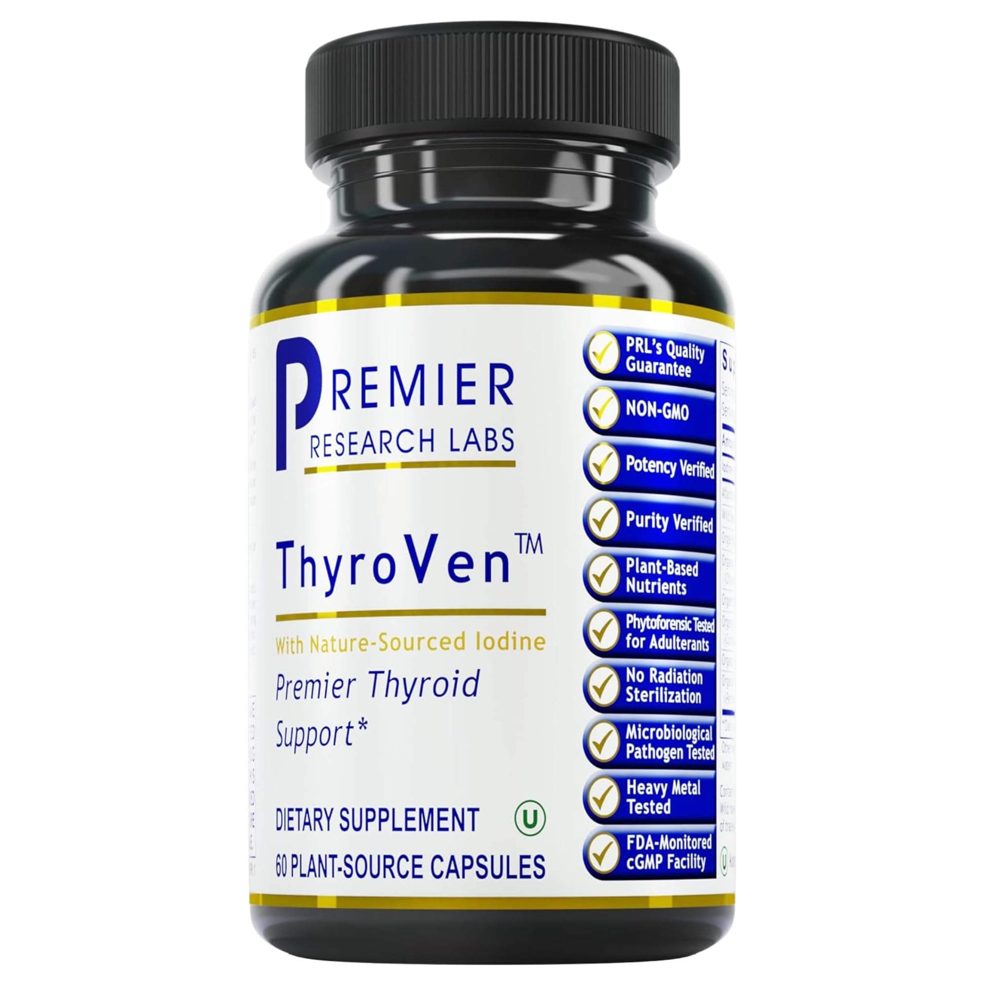 Premier Research Labs ThyroVen bottle front shows clean labeling for easy daily thyroid support.