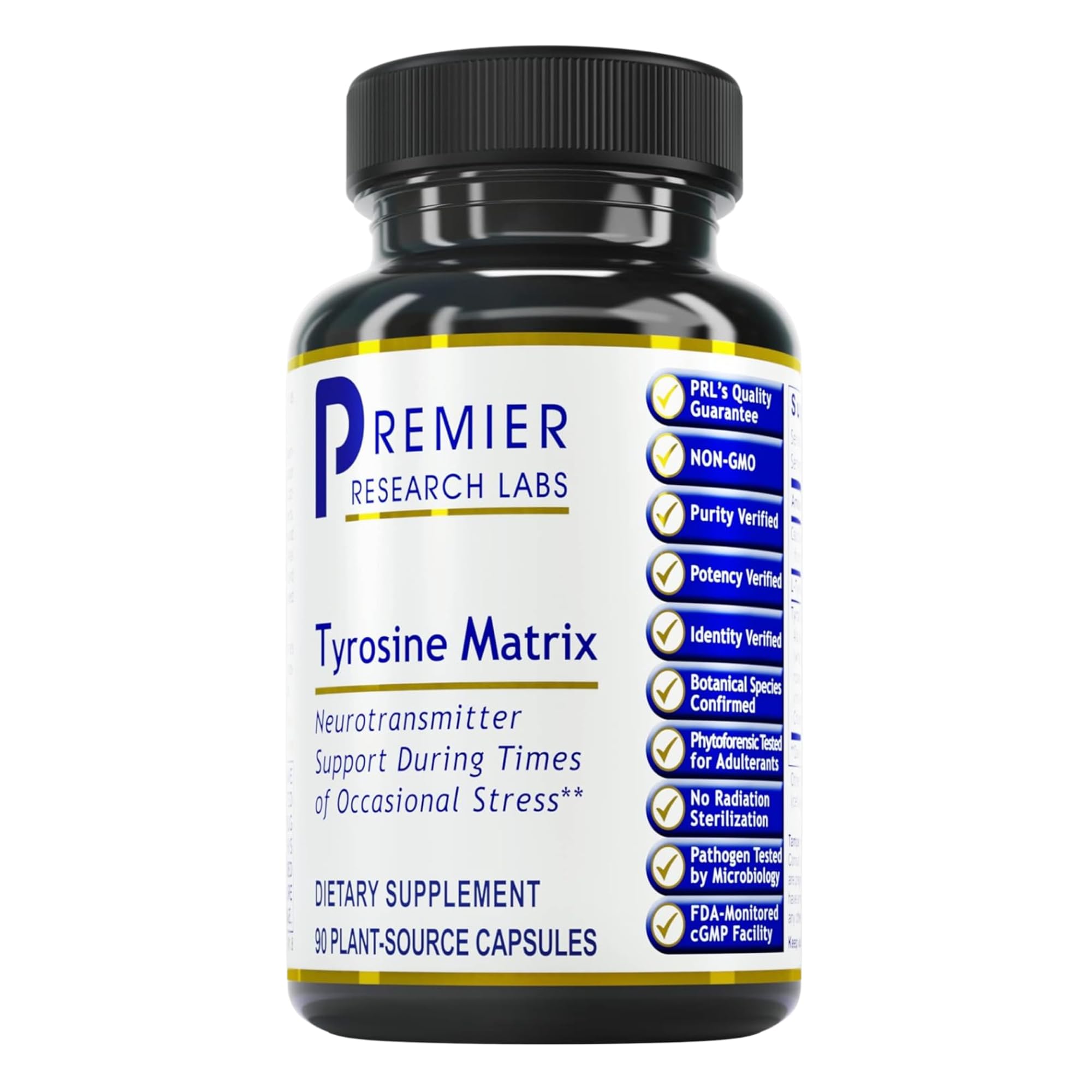 Premier Research Labs Tyrosine Matrix bottle for calm focus support.
