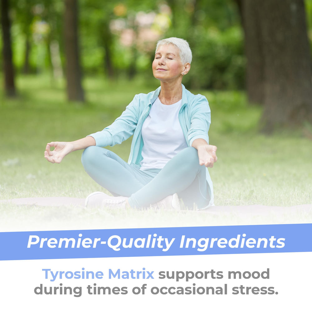 Premier Research Labs Tyrosine Matrix label demonstrates vegetarian capsules.