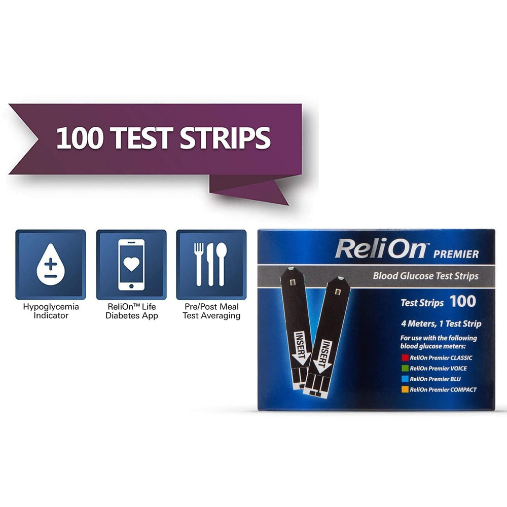 Premier test strips box contents highlight 100 strips inside