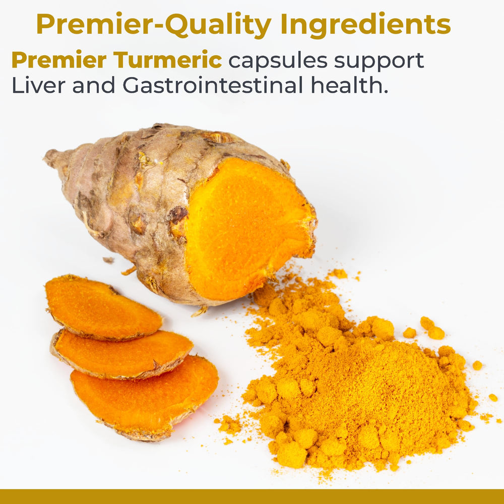 Premier Turmeric Capsules capsules closeup highlights rich curcumin content for antioxidant support