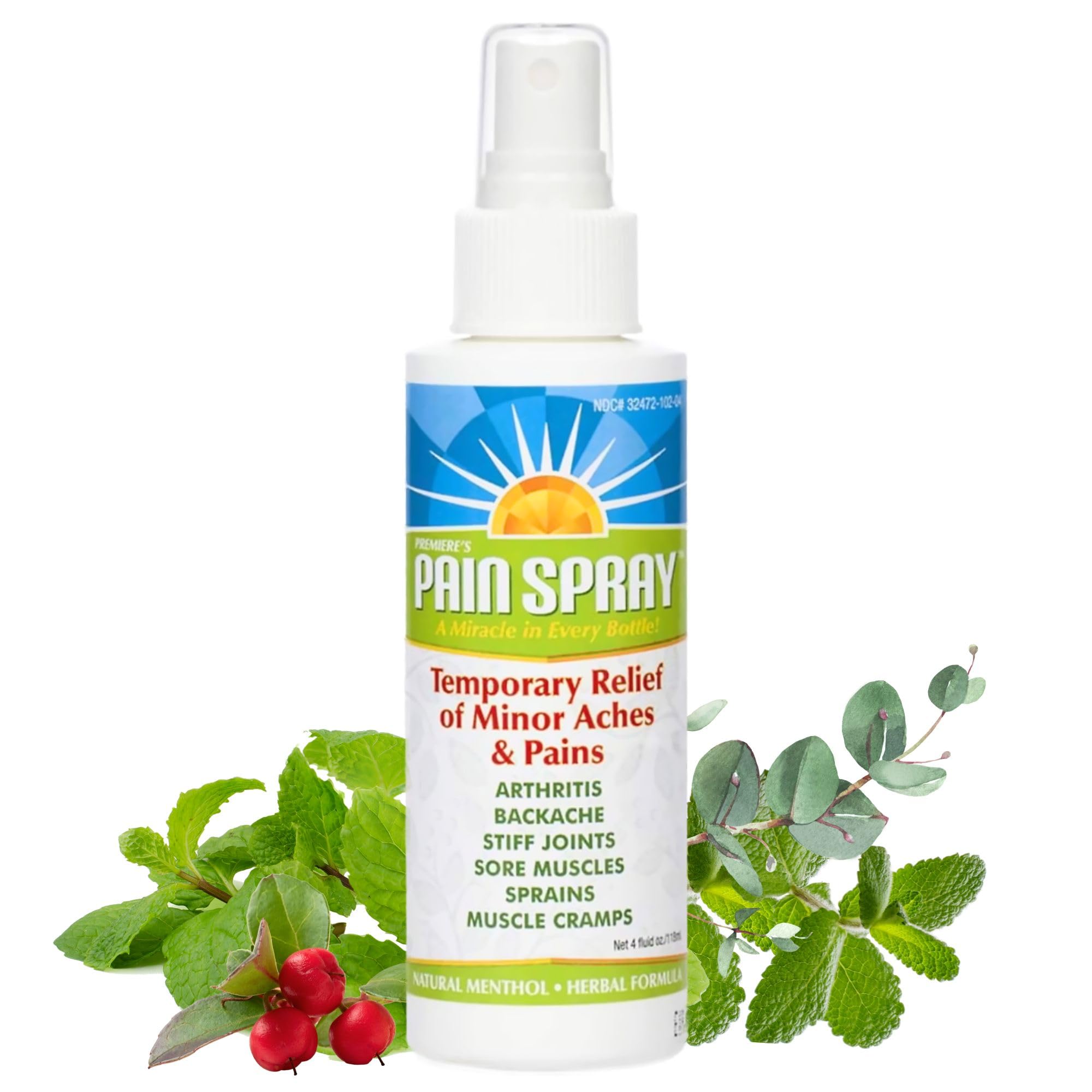 Premiere's Pain Spray applicator showing controlled spray for targeted muscle comfort.