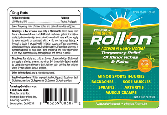Premiere's Pain Spray menthol peppermint essence showing natural cooling relief.