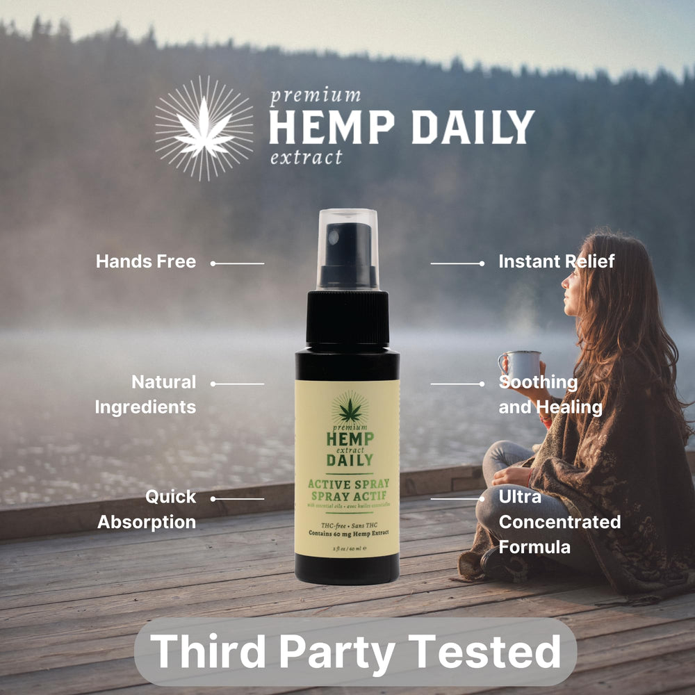 Premium Hemp Daily ingredients label highlights organic hemp and essential oils