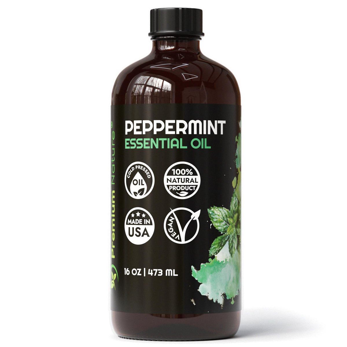Premium Nature Peppermint Oil bottle for diffusers and skin care routines.