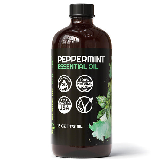 Premium Nature Peppermint Oil bottle for diffusers and skin care routines.