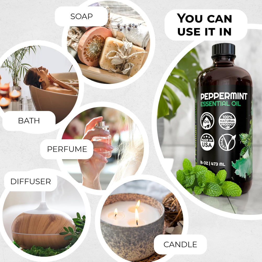 Premium Nature Peppermint Oil on skin demonstrates cooling sensation and refreshing care.