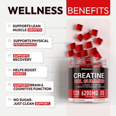 Premium Select Creatine HCL Gummies two gummies on white surface for easy daily use.