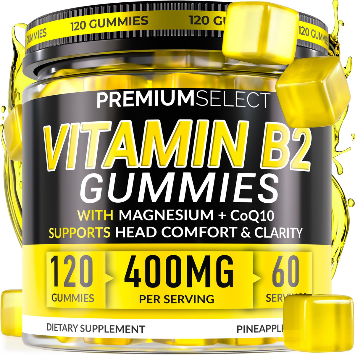 Premium Select Nutrition Vitamin B2 Gummies bottle front for daily energy support