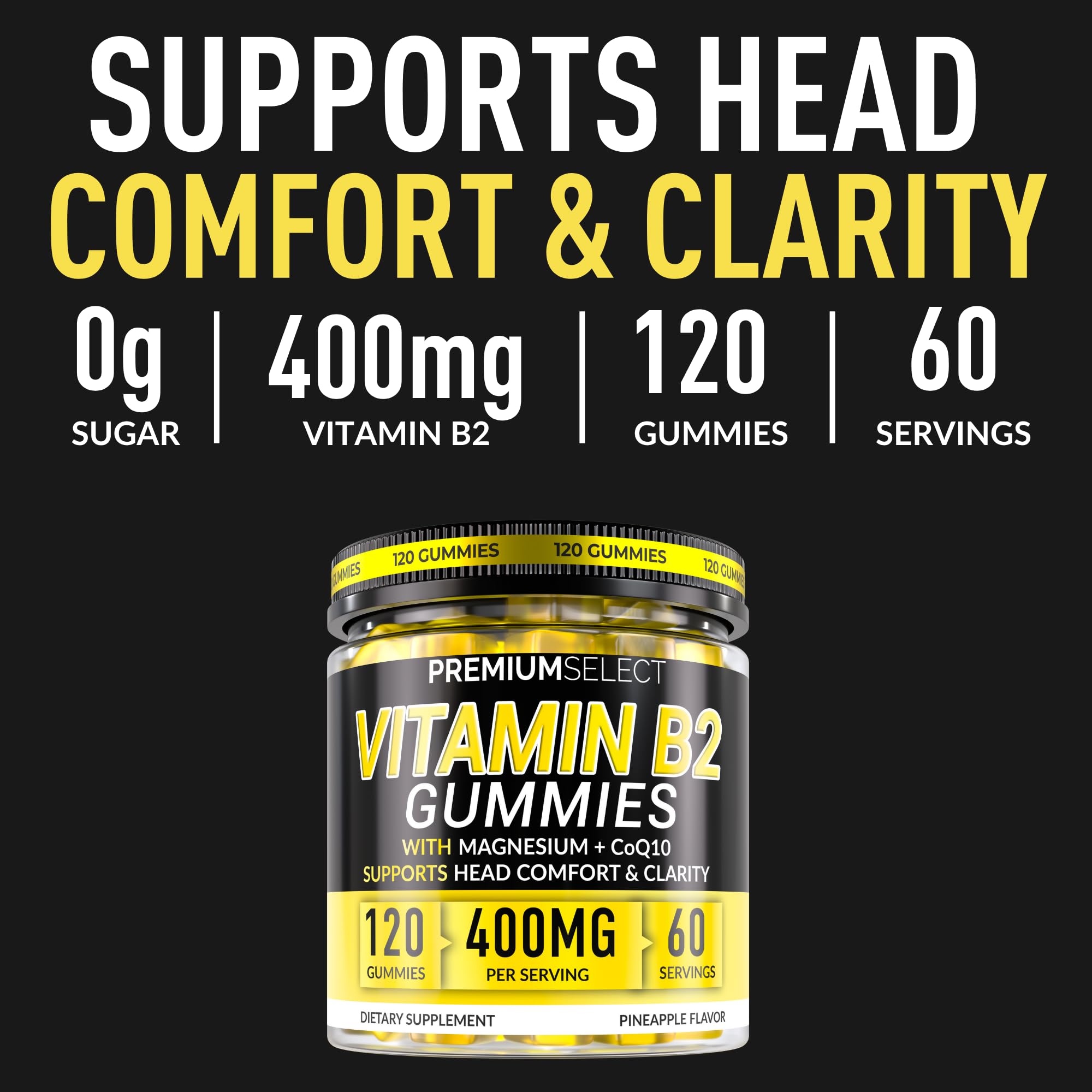 Two gummies serving shows riboflavin potency and metabolism support