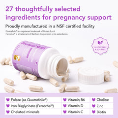 Premom capsules close-up demonstrates easy-to-swallow, iron-rich formula.