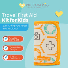 Close-up of 75 latex-free items for toddler care included in the kit.