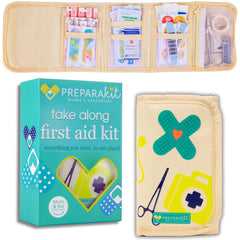 PreparaKit Kids First Aid Kit contents with pediatric supplies for infants and toddlers.