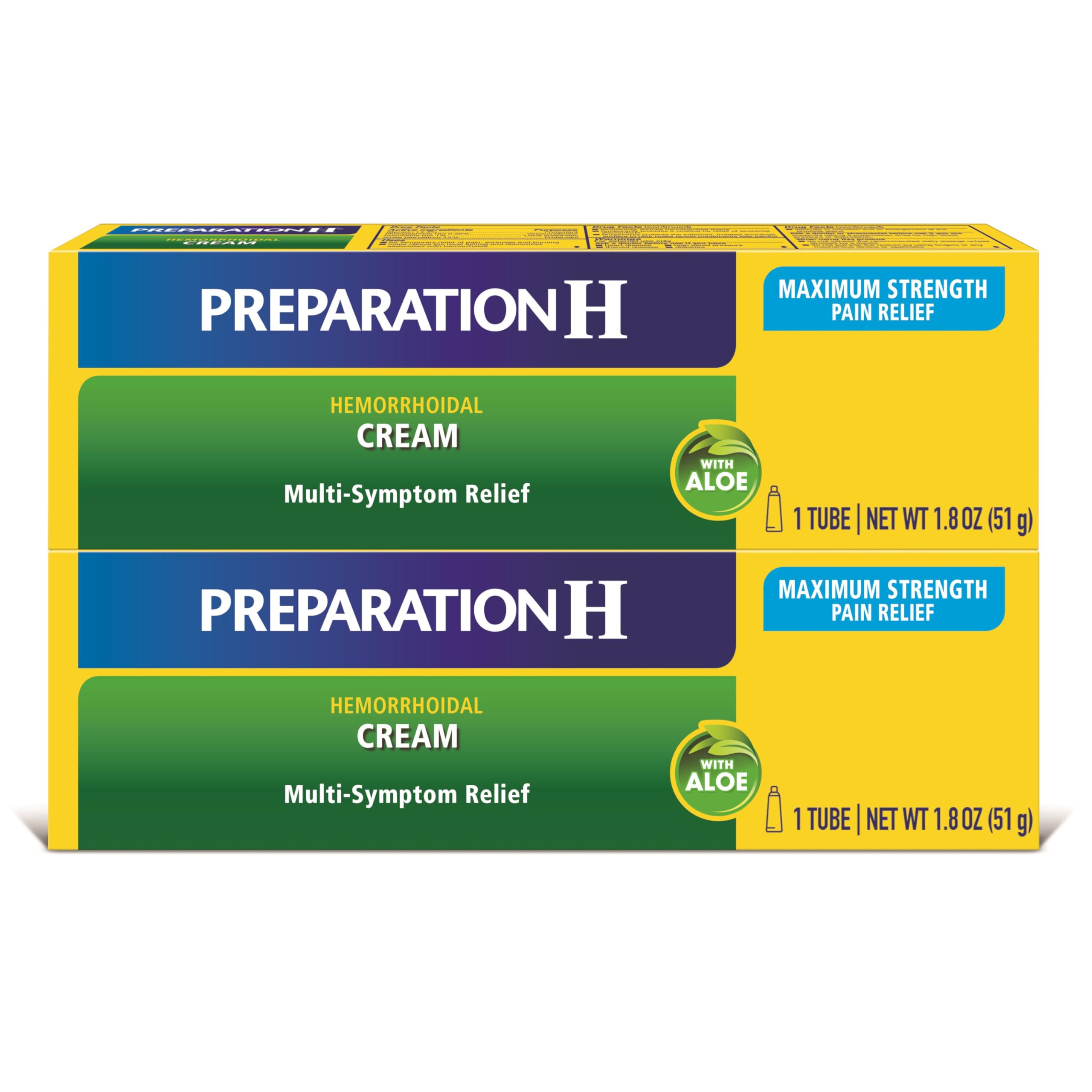 Preparation H hemorrhoid cream tubes (two 1.8 oz) for on-the-go, multi-symptom relief.