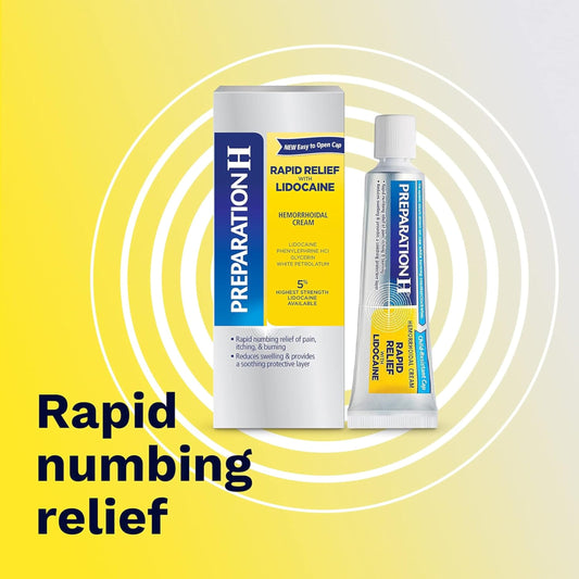 Preparation H lidocaine ingredient close-up showing numbing option for temporary discomfort