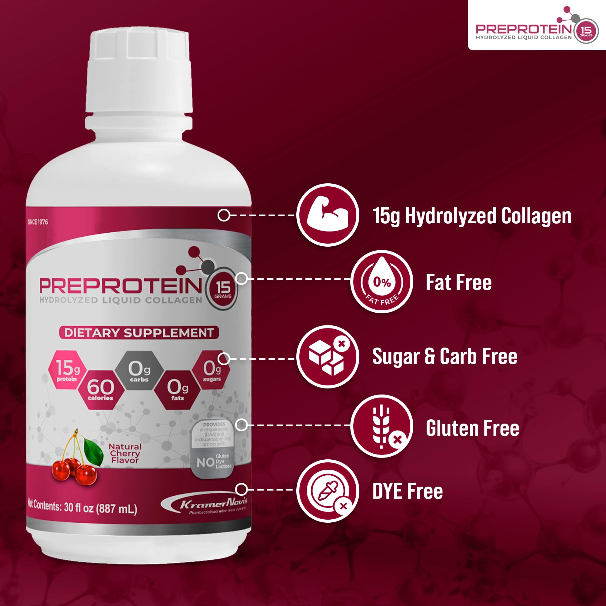 PreProtein 15 liquid hands-hold bottle conveys accessible, on-the-go nutrition.