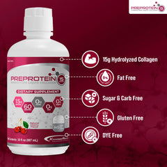 PreProtein 15 liquid hands-hold bottle conveys accessible, on-the-go nutrition.