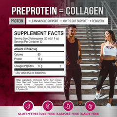 PreProtein 15 liquid sugar-free ingredient-glance emphasizes keto-friendly, kidney-safe profile.