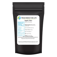 Prescribed For Life Apple Fiber Powder packaging highlights pure fiber source for daily digestion.