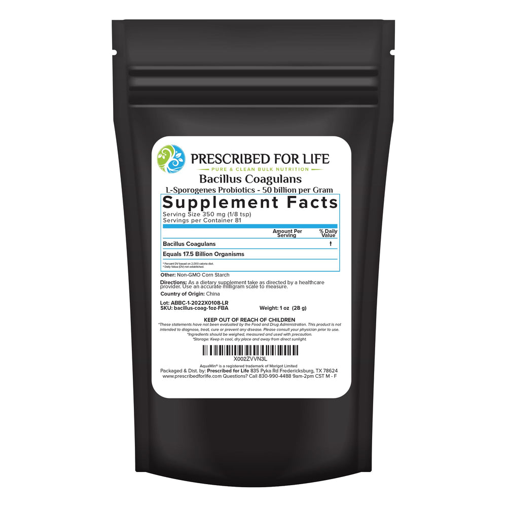 Prescribed For Life Bacillus Coagulans powder bottle for easy daily gut support