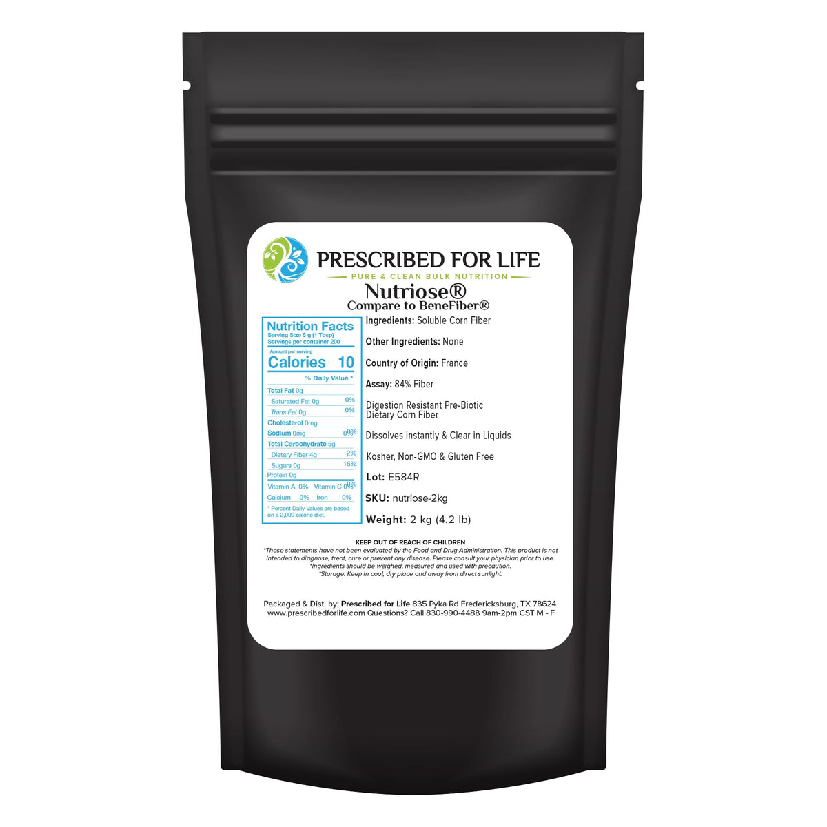 Prescribed For Life Nutriose Powder bottle for easy daily fiber intake.