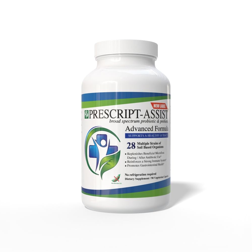 Prescript-Assist bottle front showing vegan probiotic capsules for easy daily use
