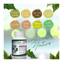 Prescript-Assist pea protein formulation highlighted on the label for plant-based nutrition.