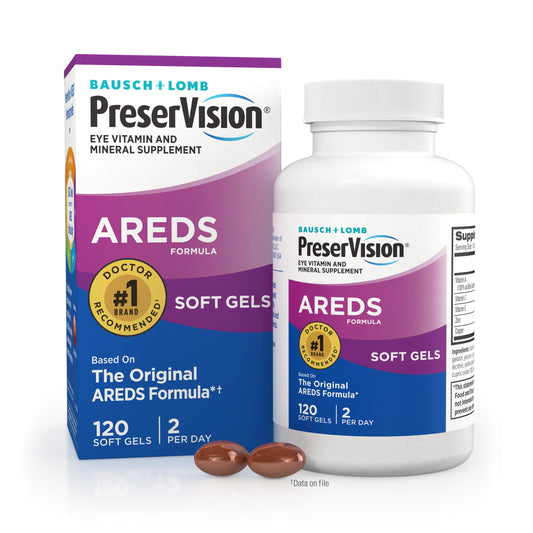 PreserVision AREDS softgel bottle supports daily eye health routine.