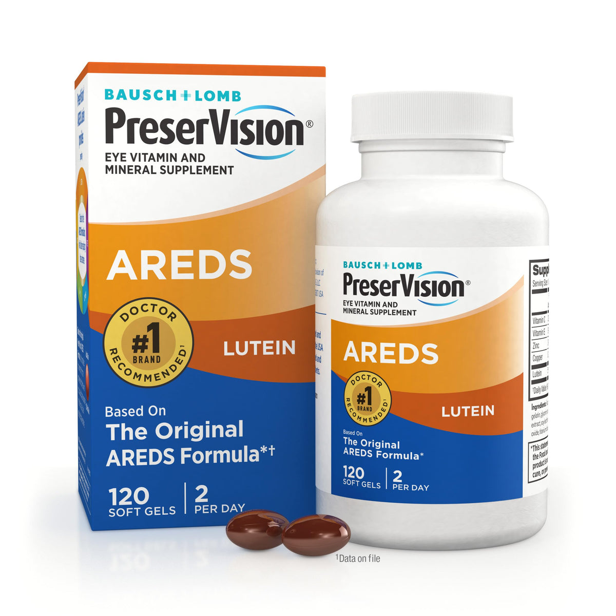 PreserVision AREDS formula bottle with capsules supporting AMD-related eye health