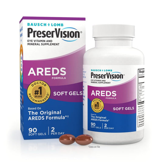 PreserVision AREDS softgel bottle front showing daily eye health support.
