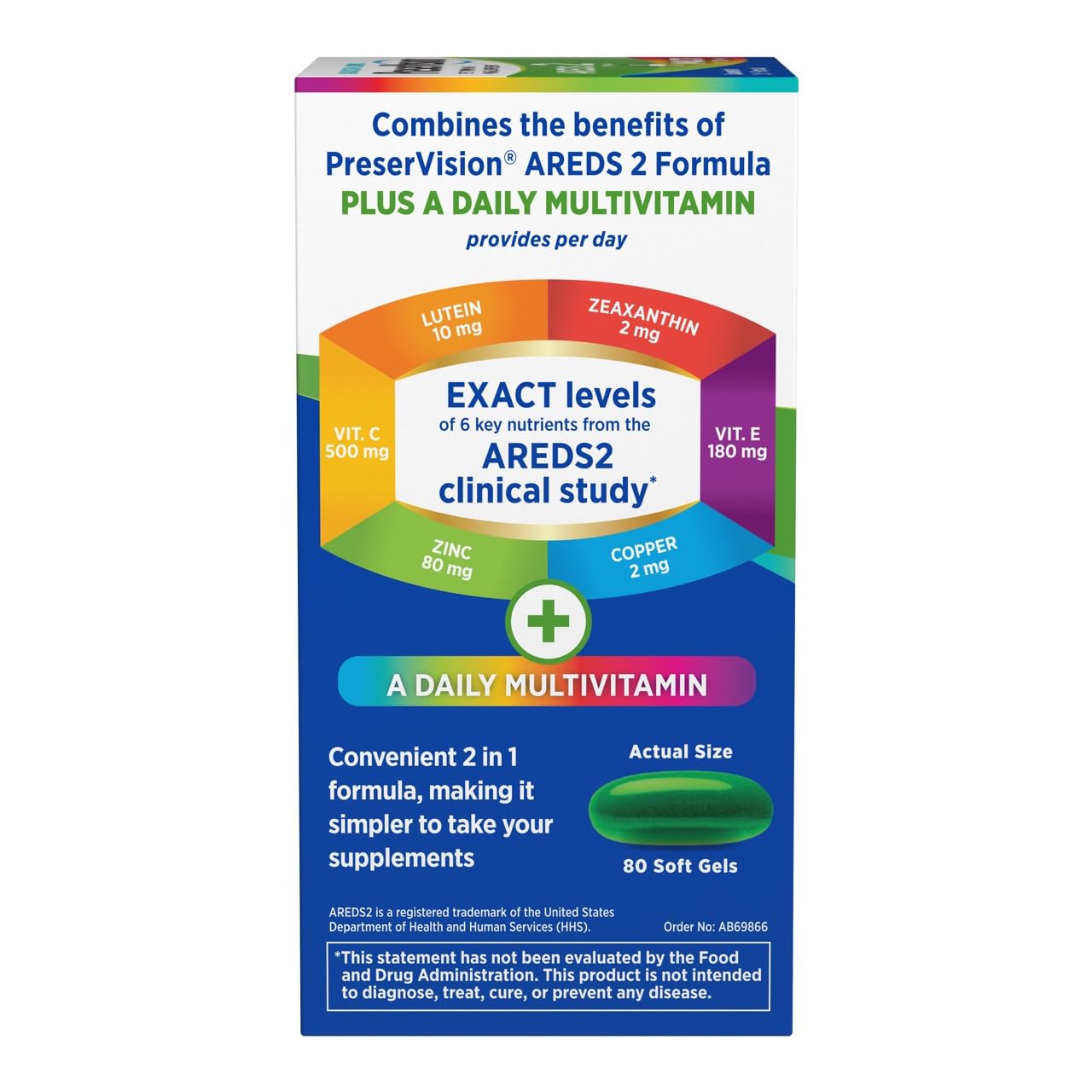PreserVision AREDS 2 + Multivitamin duo bottle and tablets for daily supplementation