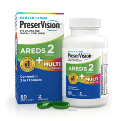 PreserVision AREDS 2 + Multivitamin bottle with softgels for daily eye health support