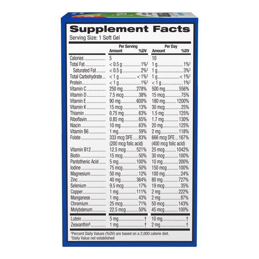 Close-up of capsules highlighting two-daily soft gels for simple daily dosing.