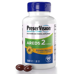 PreserVision AREDS2 vegan soft gels bottle for convenient daily eye nutrition.