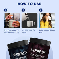 PreSleep bottle dissolving in water to form a refreshing nightly drink