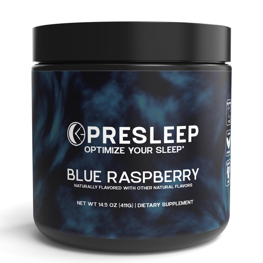 PreSleep natural sleep powder bottle showing a calming bedtime routine