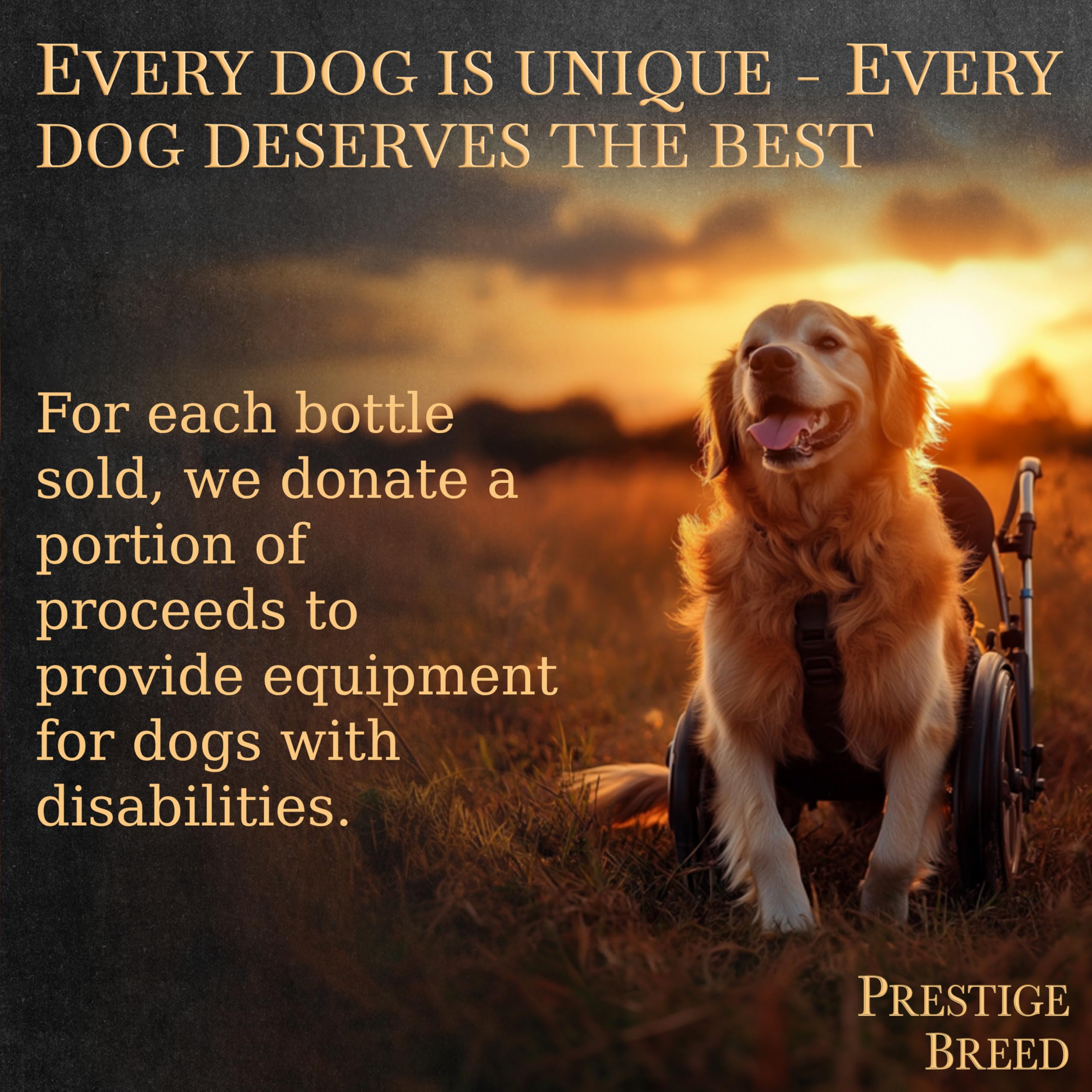 Prestige Breed multivitamins label communicates digestive health benefits via postbiotic and probiotic blends.