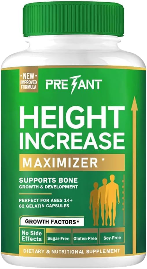 PRETANT Growth Capsules bottle label shows natural height support ingredients.