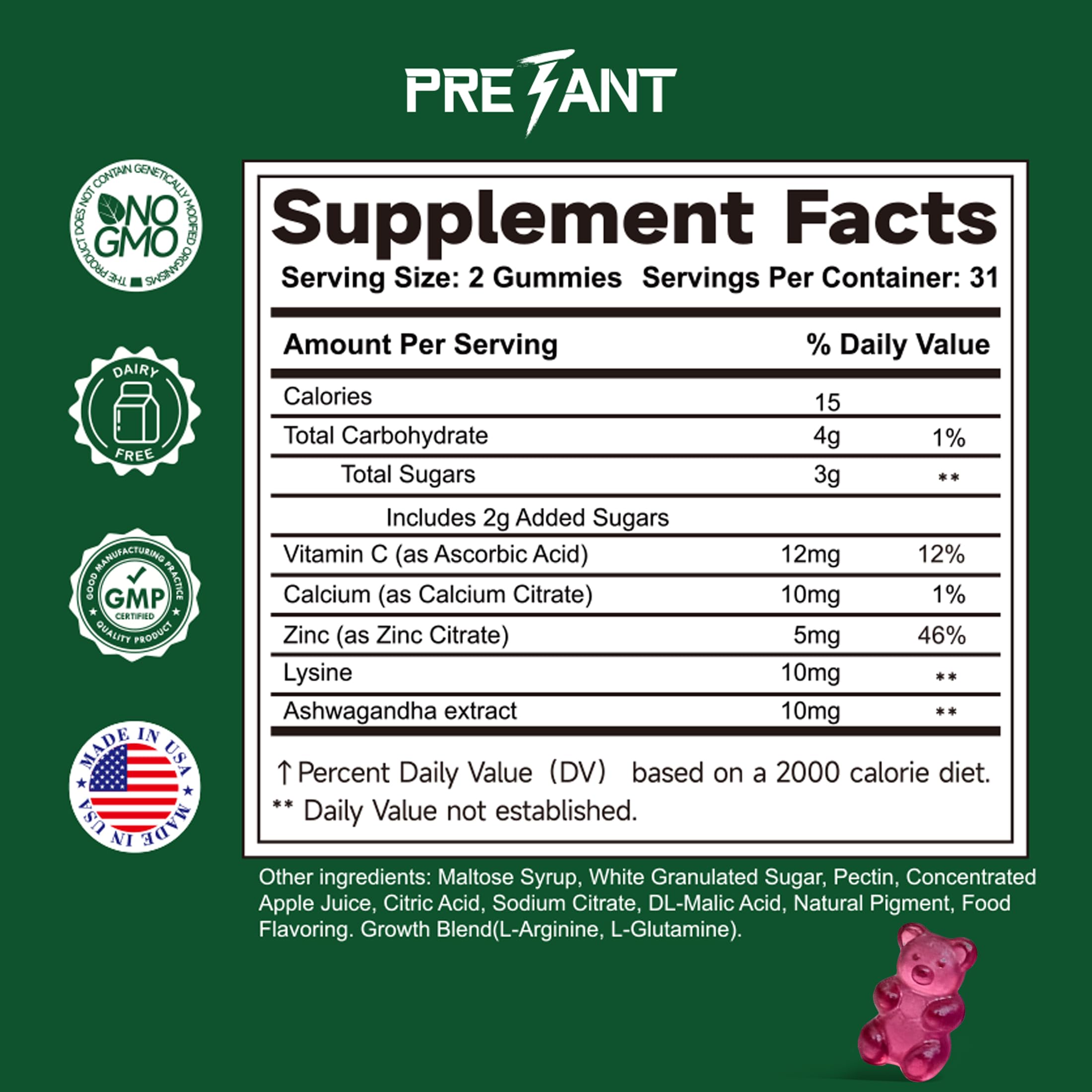 USA GMP facility badge and global ingredient sourcing visuals