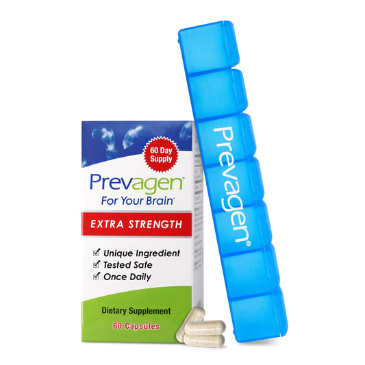 Prevagen Extra Strength bottle view; supports daily supplement routine with Apoaequorin and Vitamin D3.