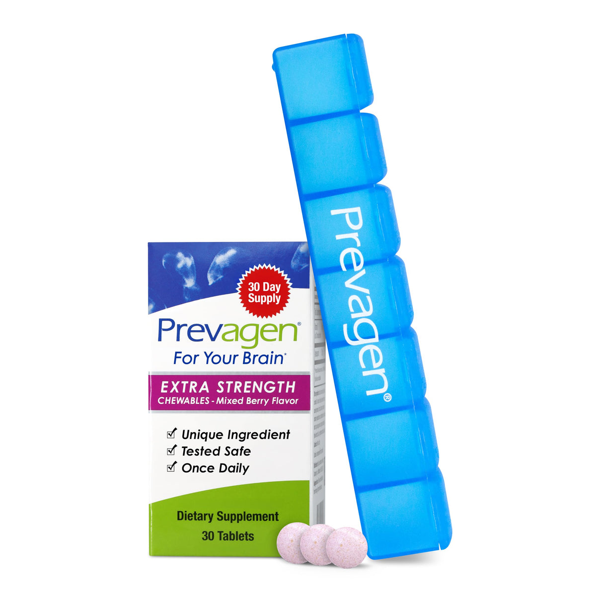 Prevagen Extra Strength mixed berry chewables bottle for daily cognitive support